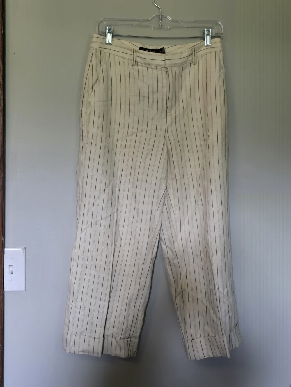 Womans Ralph Lauren Black Label Pin Stripe Wide Leg Pant. Linen